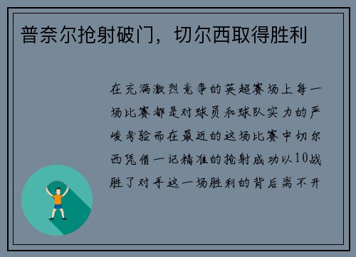普奈尔抢射破门，切尔西取得胜利