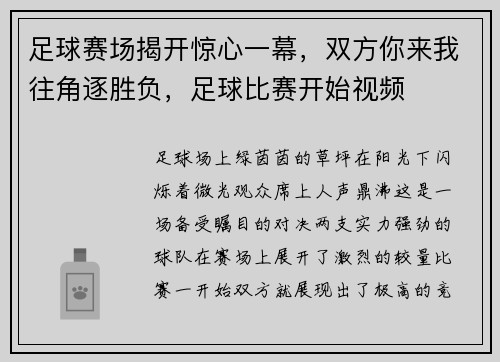 足球赛场揭开惊心一幕，双方你来我往角逐胜负，足球比赛开始视频